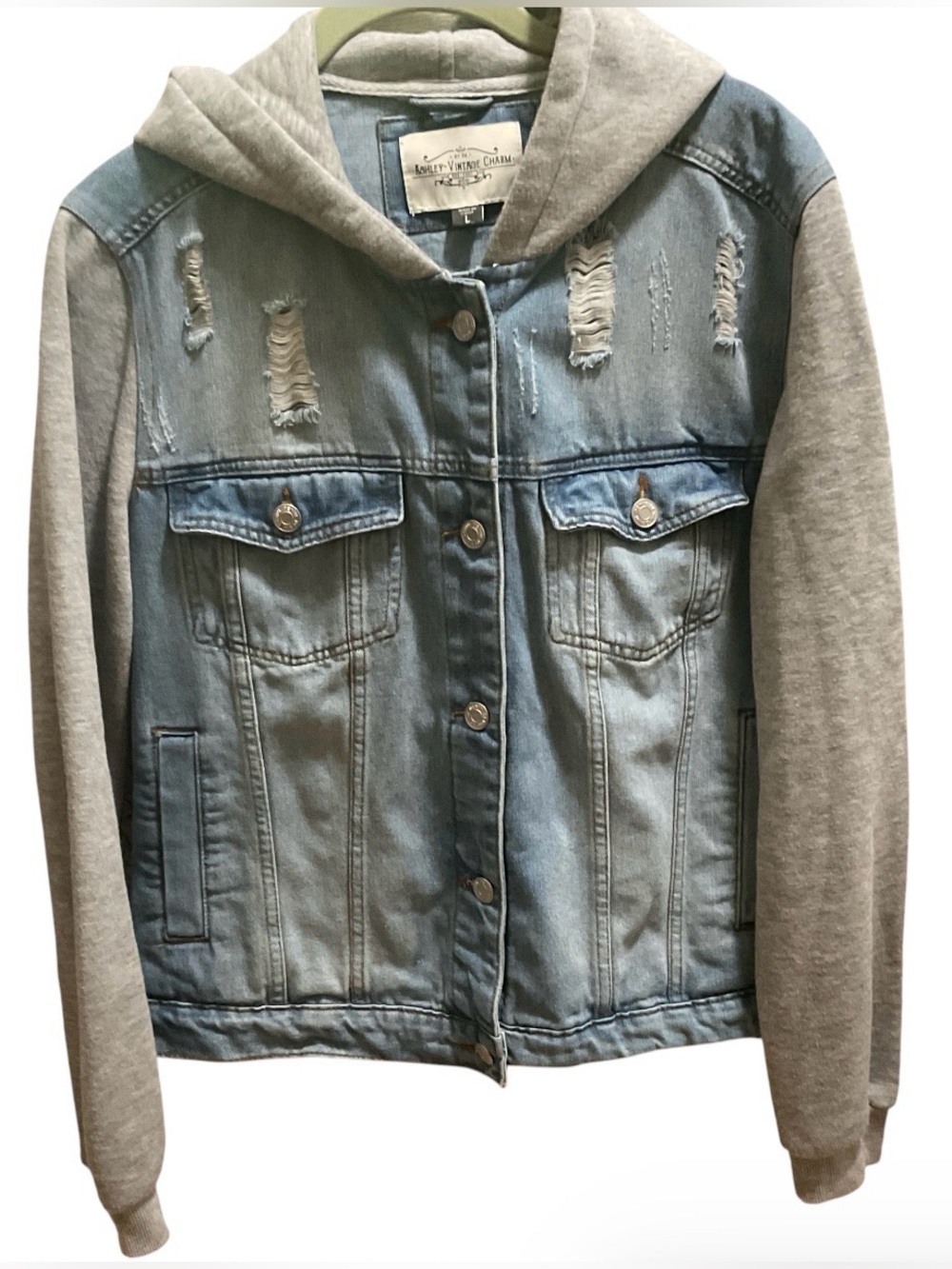 Ashley- Vintage Charm Hooded Jean Jacket Size L